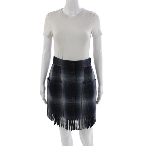 Christian Dior Dresses & Skirts - Christian Dior Womens Mini Plaid Virgin Wool Skirt Blue Button Size 6